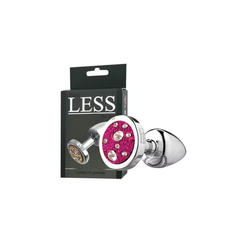 Plug LESS P (ABS) Cromado Com Pedra Cravejada Rosa