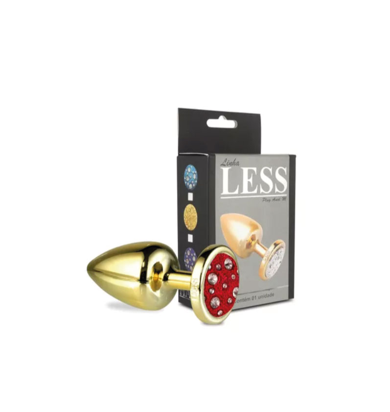 Plug LESS P (ABS) Dourado Com Pedra Cravejada Vermelha