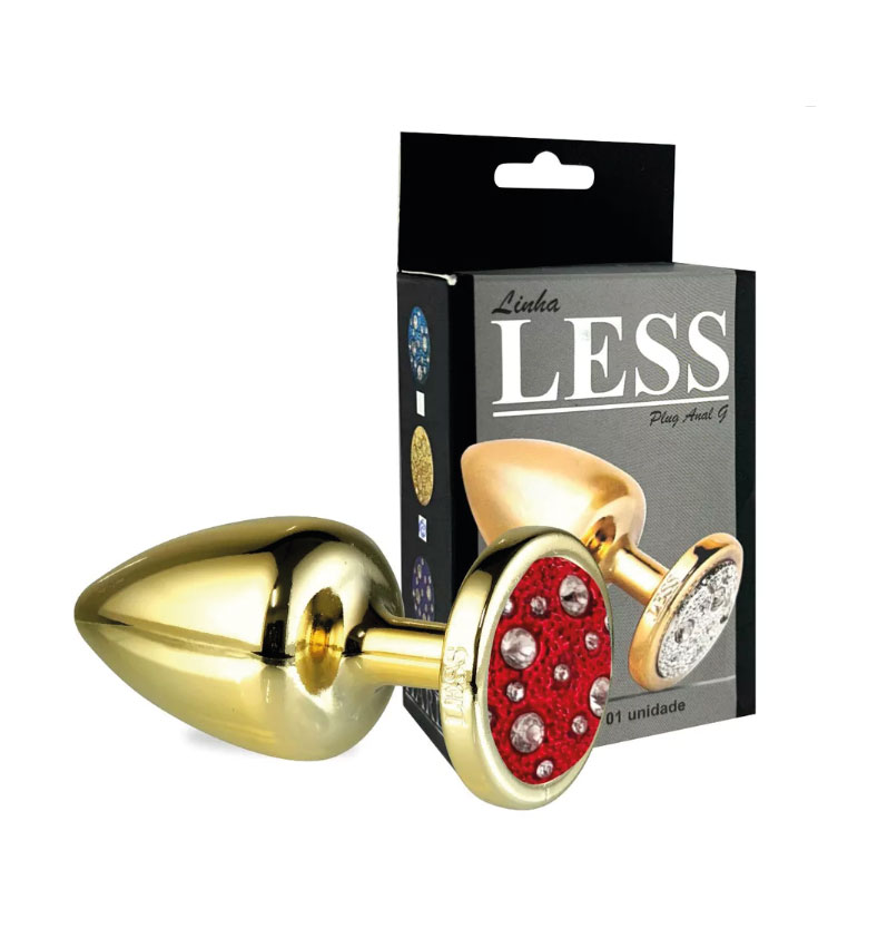 Plug LESS M (ABS) Dourado Com Pedra Cravejada Vermelha