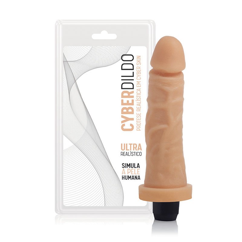 Prótese em Cyber Skin  - 17x3,5 cm com Vibrador Multivelocidade a Prova d´água