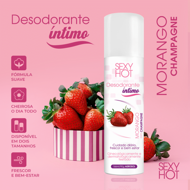 Desodorante Íntimo Aerosol 166ml - Morango com Champagne- Sexy Hot - Imagem 2